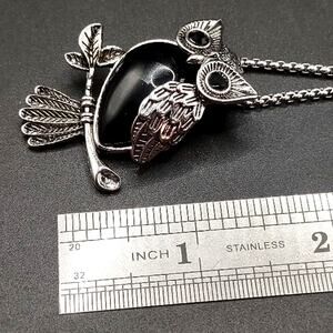 Silver & Black Agate Owl Necklace Women's Boho Vtg Fashion Bird Jewelry Gift NEW
